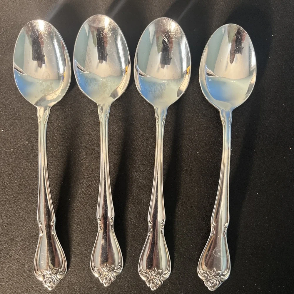 Lot‎ of 5 Stainless Steel Arbor Rose  Rogers Oneida LTD Soup Spoons